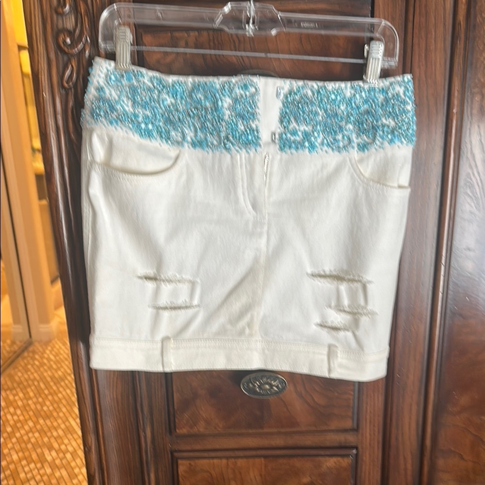White Skirt with Blue Sequin Waistband